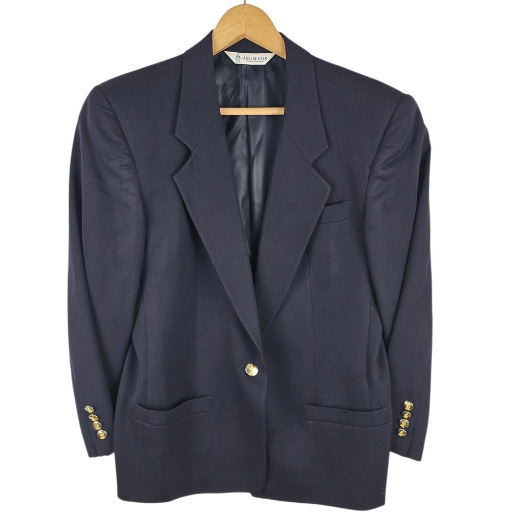 Vintage Austin Reed One Button Wool Blazer Jacket Women's Size‎ 10 Gold Buttons
